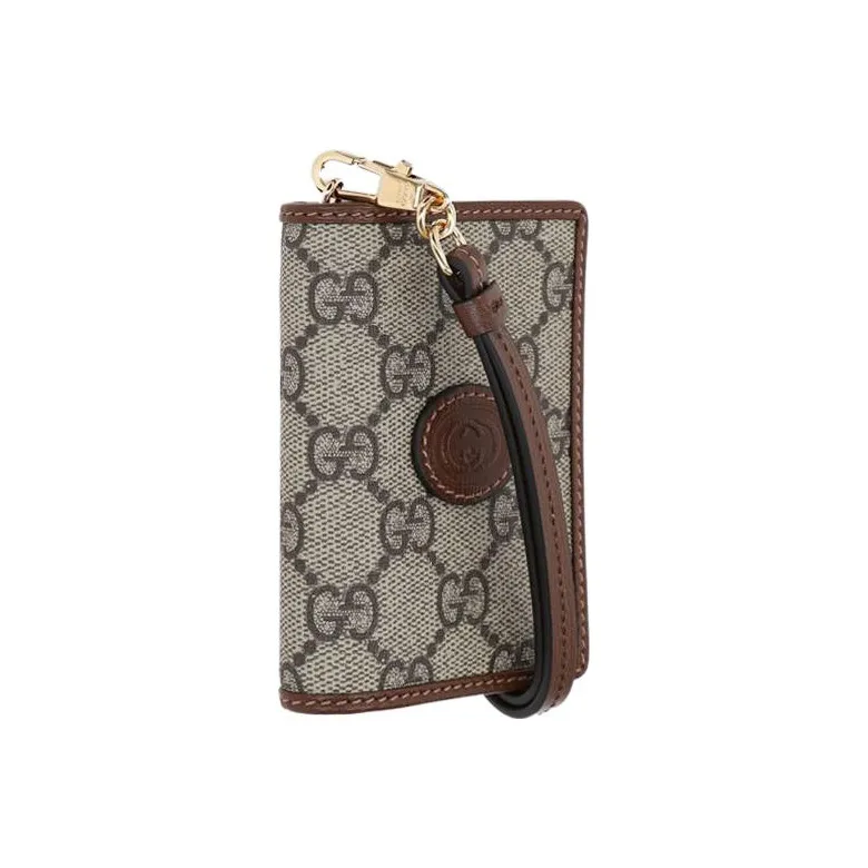 GUCCI Supreme Coated Canvas With Leather Trim Wallet Card Holder Men's Beige Ebony/Brown-1