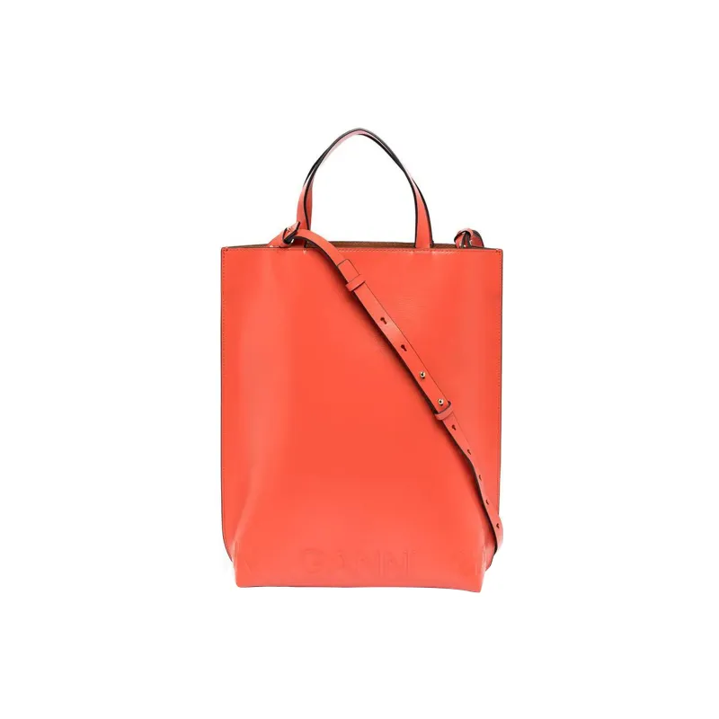 GANNI Leather Tote Bag Shopping Bag Shoulder Bag Handbag Women's Orange-0