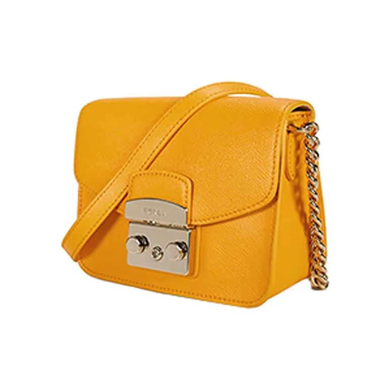 Furla Metropolis Collection Cow Leather Shoulder Bag Crossbody Bag Medium Size Women's Yellow-1