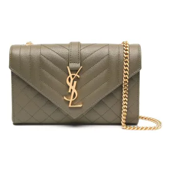 SAINT LAURENT ENVELOPE Cow Leather Handbag Shoulder Bag Crossbody Bag Small Size Women's Green