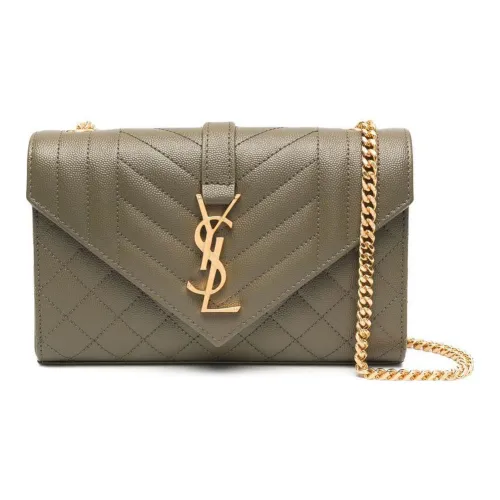 SAINT LAURENT ENVELOPE Cow Leather Handbag Shoulder Bag Crossbody Bag Small Size Women's Green