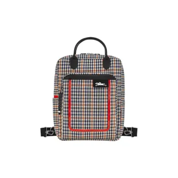 LONGCHAMP Le Pliage Cotton Canvas With Leather Trim Backpack Men's Marine Blue & Brown