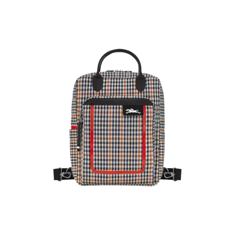 LONGCHAMP Le Pliage Cotton Canvas With Leather Trim Backpack Men's Marine Blue & Brown-0