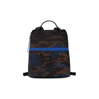 LONGCHAMP Gabin Cotton Canvas With Leather Trim Backpack Regular Men's Brown & Blue