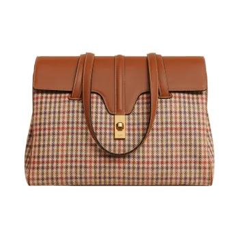 CELINE 16 Fabric Cow Leather Patchwork Binding One Shoulder Handbags Medium Size Women's Multicolor