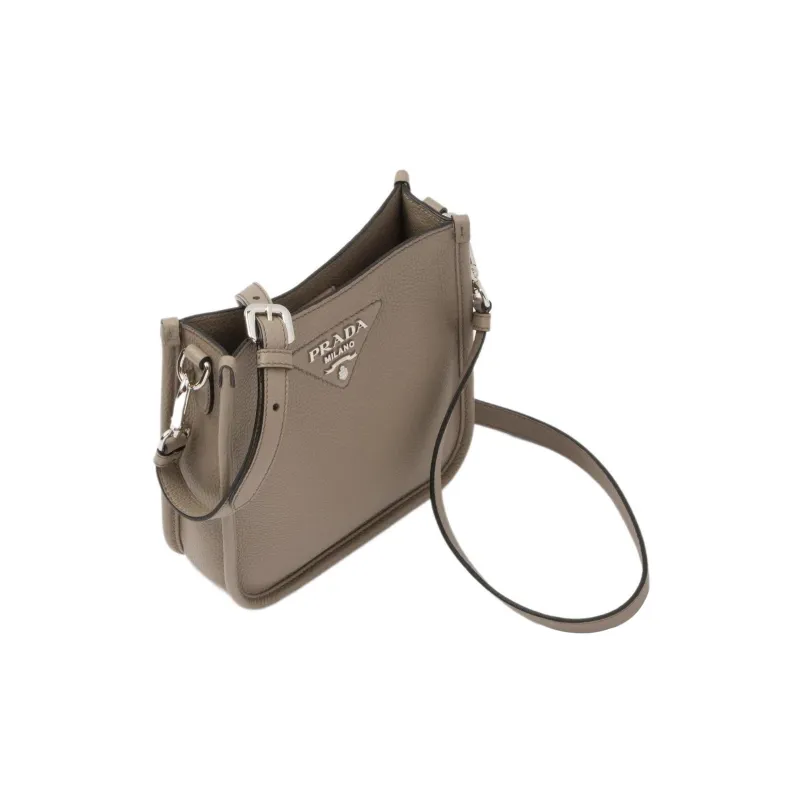 PRADA Triangle Leather Crossbody Bag Shoulder Bag Mini Women's Light Gray-2