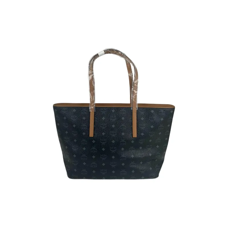 MCM Coated Canvas With Leather Tote Bag, Shopping Bag, Shoulder Bag Medium Size Women's Black-1