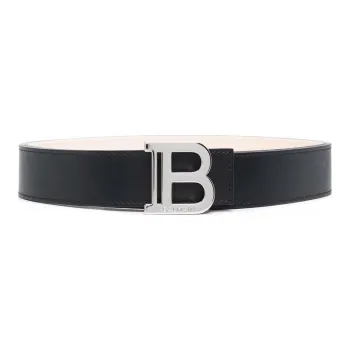BALMAIN B Logo Smooth Buckle Leather Belts Men's