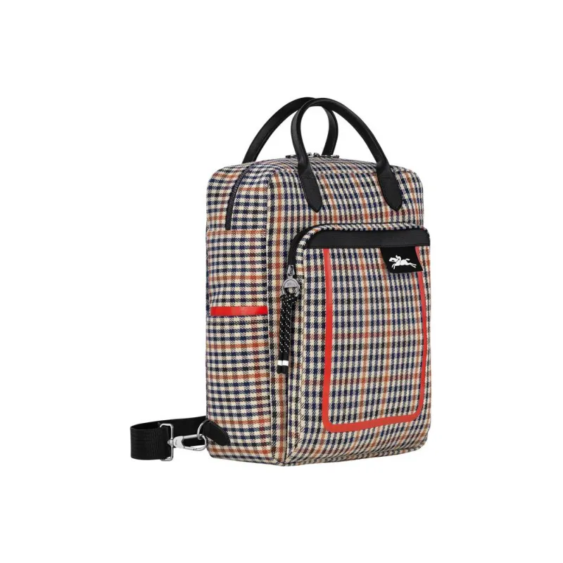 LONGCHAMP Le Pliage Cotton Canvas With Leather Trim Backpack Men's Marine Blue & Brown-1