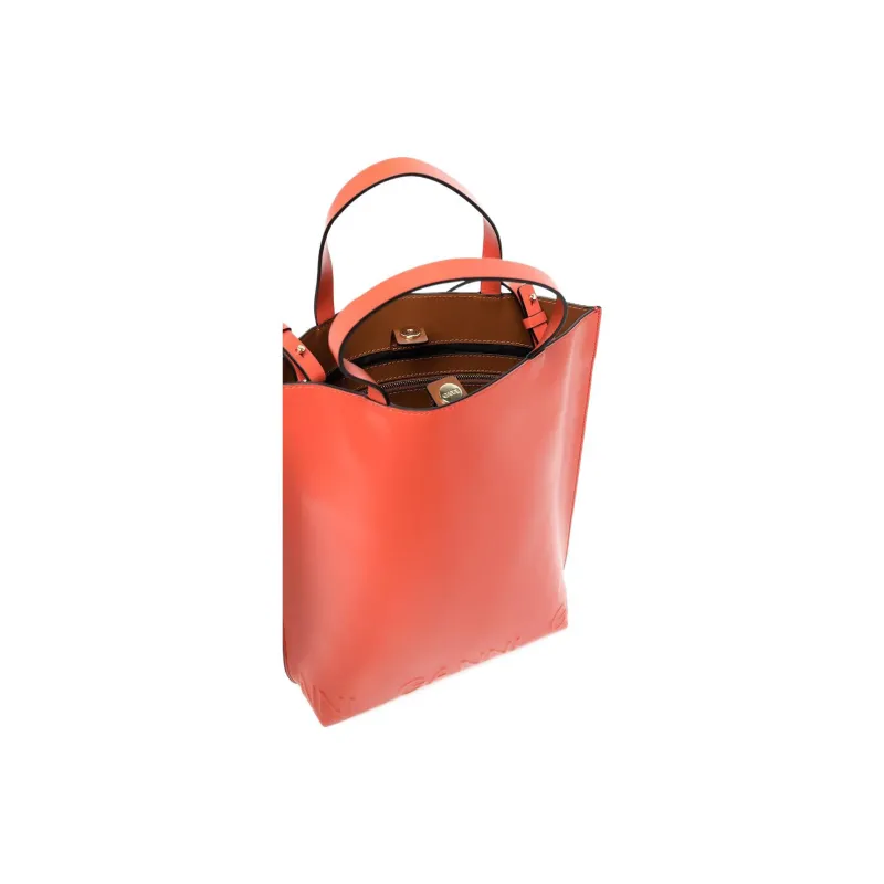 GANNI Leather Tote Bag Shopping Bag Shoulder Bag Handbag Women's Orange-2