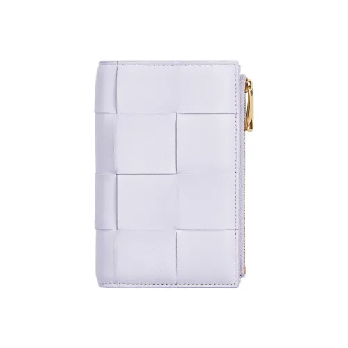 Bottega Veneta Cow Leather Patchwork With Sheepskin Wallet Women's Joyful Purple