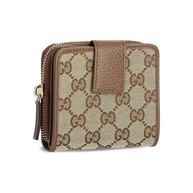 GUCCI Canvas With Leather Wallet Coin Purse Medium Size Women's Brown-1