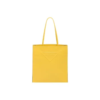 PRADA Triangle Leather Tote Bag Shopping Bag Handbag Women's Yellow