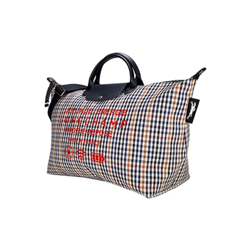 LONGCHAMP Le Pliage Nylon Travel Bag, One Shoulder Handbag Medium Size Women's Black/White/Red-1