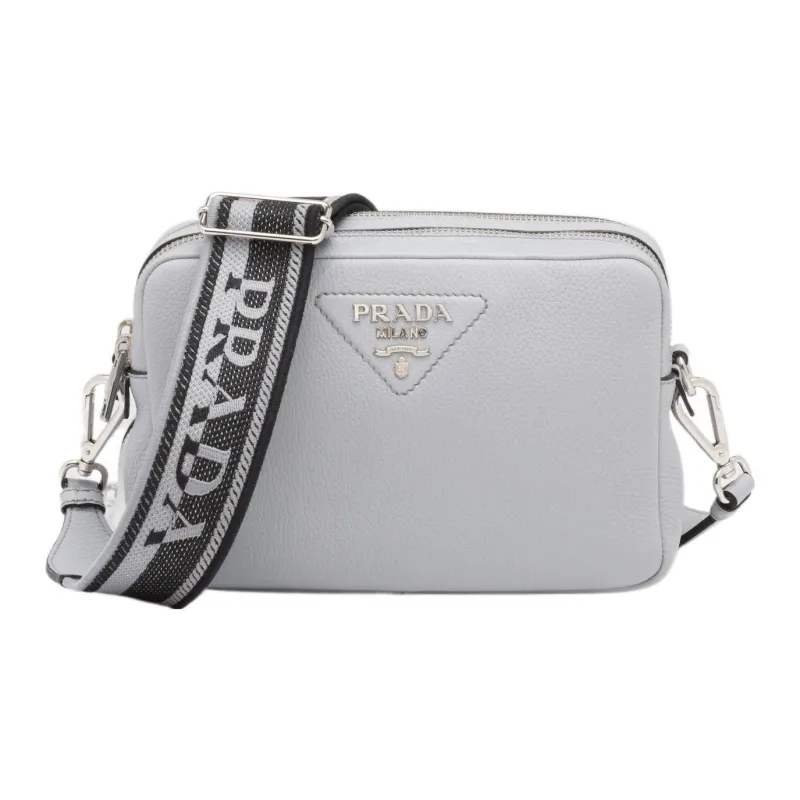 PRADA Leather Camera Bag Shoulder Bag Crossbody Bag Women's Blue-0