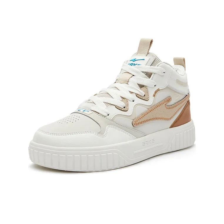 Erke Dots Mid-Top Skateboard Shoes Men's White Warm Linen-2
