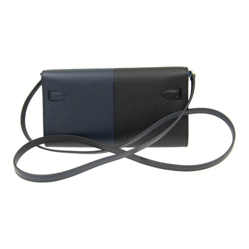 HERMES Kelly To Go Epsom Calfskin Handheld Crossbody Bag, Shoulder Bag Women's Indigo/Black/Frida Blue-1