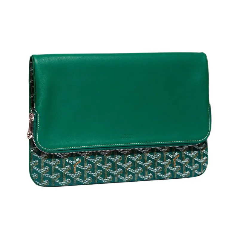 GOYARD Sainte-Marie Canvas With Calfskin Clutch Large Size Unisex Green-2