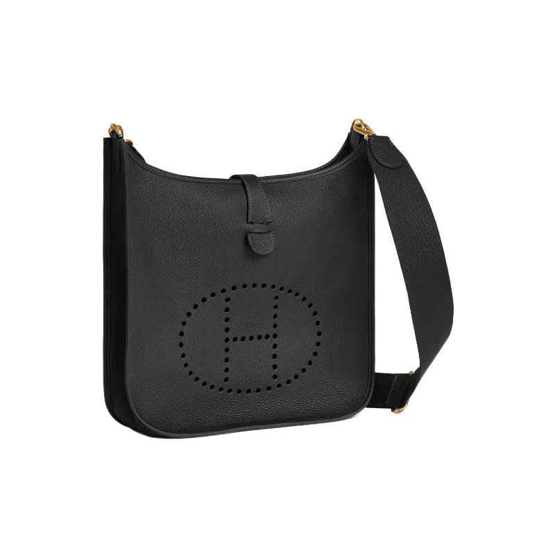 HERMES Evelyne Clemence Bullock Leather Shoulder Bag Crossbody Bag Women's Noir Black-1