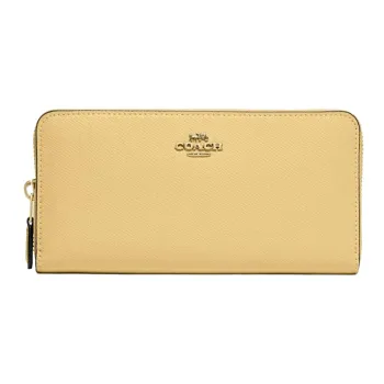 COACH Accordion Zip Cross-Stitch Leather Card Holder Wallet Women's Nude