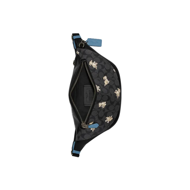 COACH Warren Signature Coated Canvas With Refined Calfskin Shoulder Bag, Fanny Pack Tubas Men's Black-2