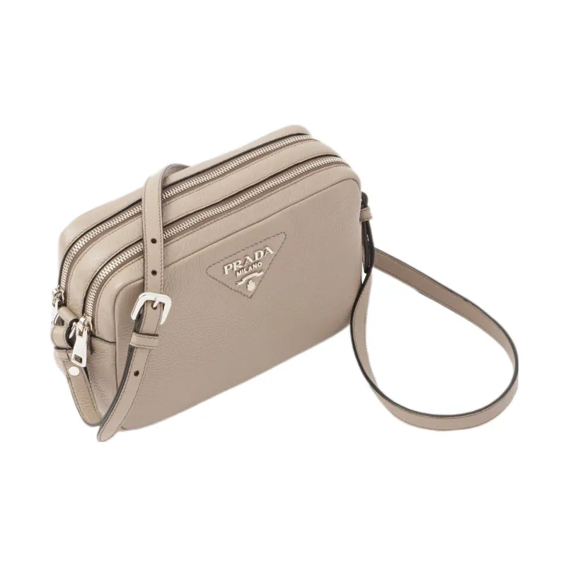 PRADA Leather Camera Bag Shoulder Bag Crossbody Bag Women's Light Gray-2