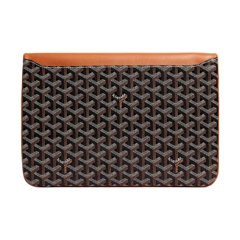 GOYARD Sainte-Marie Canvas With Calfskin Clutch Large Size Unisex Brown/Black-1