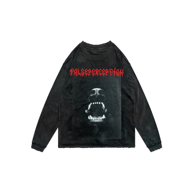 False Perception Long Sleeved Unisex Washed Black-1
