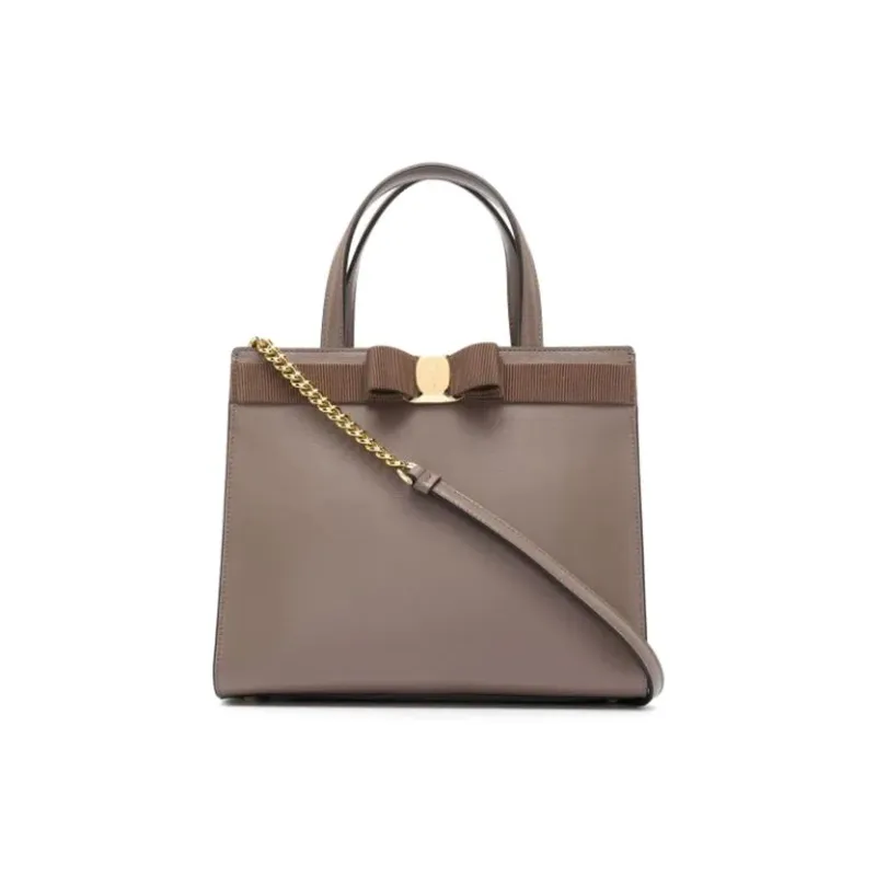 FERRAGAMO Natural Grain Cow Leather Handbag Medium Size Women's Camel-0