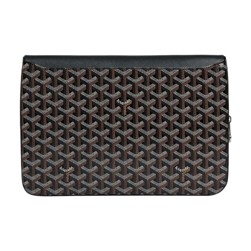 GOYARD Sainte-Marie Canvas With Calfskin Clutch Large Size Unisex Black-1