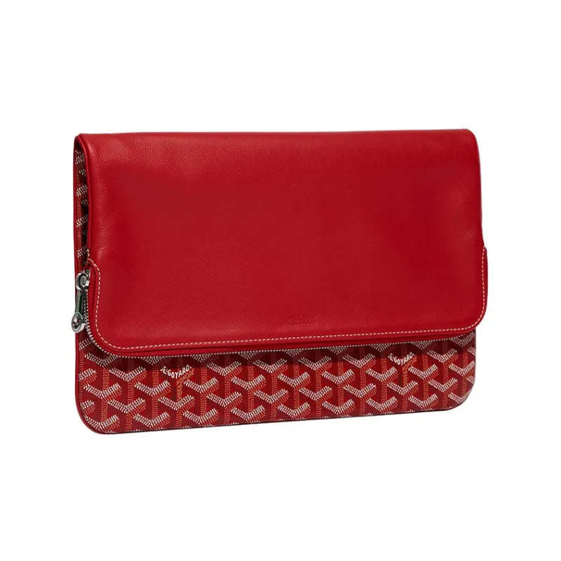 GOYARD Sainte-Marie Canvas With Calfskin Clutch Large Size Unisex Red-1