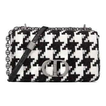 DIOR Caro Embroidery Shoulder Bag, Crossbody Bag Medium Size Women's Black/White