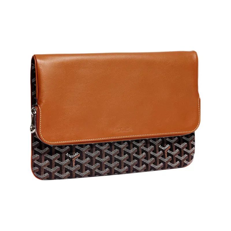 GOYARD Sainte-Marie Canvas With Calfskin Clutch Large Size Unisex Brown/Black-2