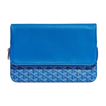 GOYARD Sainte-Marie Canvas With Calfskin Clutch Large Size Unisex Blue