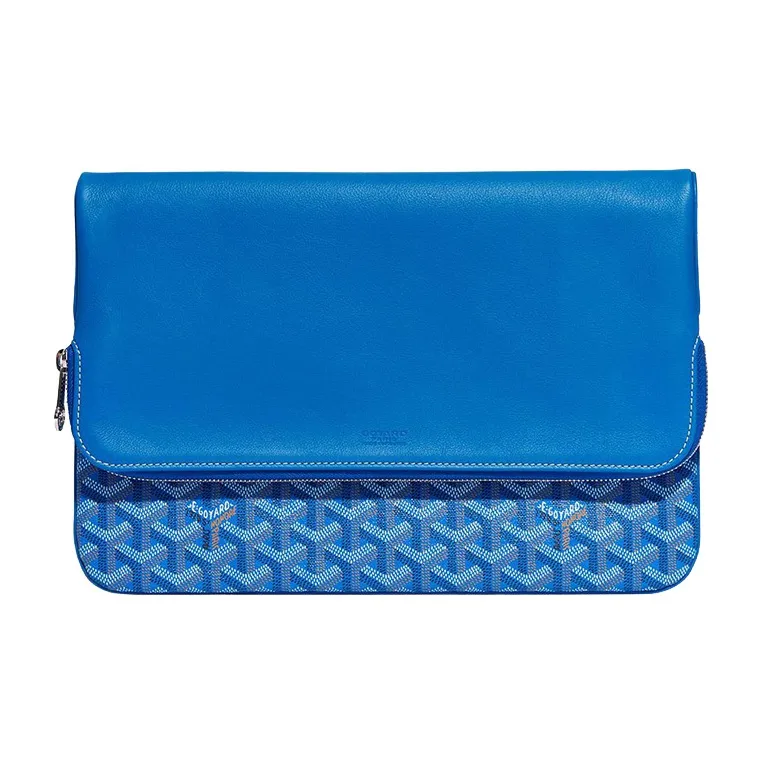 GOYARD Sainte-Marie Canvas With Calfskin Clutch Large Size Unisex Blue-0