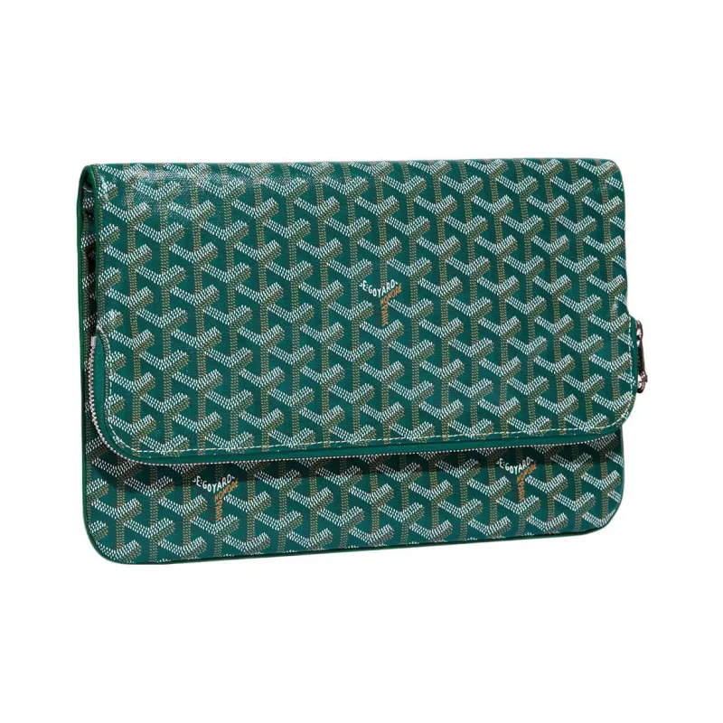 GOYARD Sainte-Marie Canvas With Calfskin Clutch Large Size Unisex Green-3