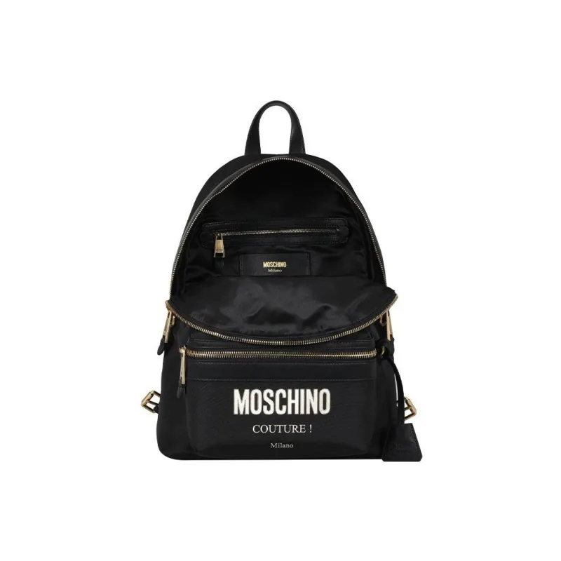 MOSCHINO Nylon Backpack Men's Black & Black Gold-4