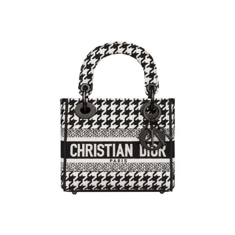 DIOR Lady D Lite Embroidery Lady Dior Bag Tote Bag, Shopping Bag, Handbag Mini Women's Black/White-0