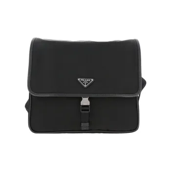 PRADA Nylon Leather Messenger Bag One Shoulder Crossbody Briefcase Men's Black