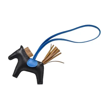 HERMES Rodeo Leather Pendant, Small Size Unisex Black Blue