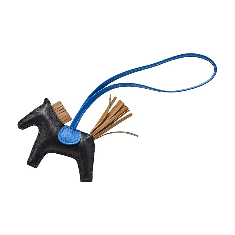 HERMES Rodeo Leather Pendant, Small Size Unisex Black Blue-0