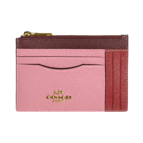 COACH Card Case Grained Leather Coin Pocket Wallet With Card Holder Women's Pink