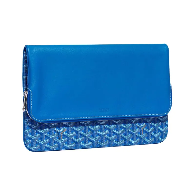 GOYARD Sainte-Marie Canvas With Calfskin Clutch Large Size Unisex Blue-1