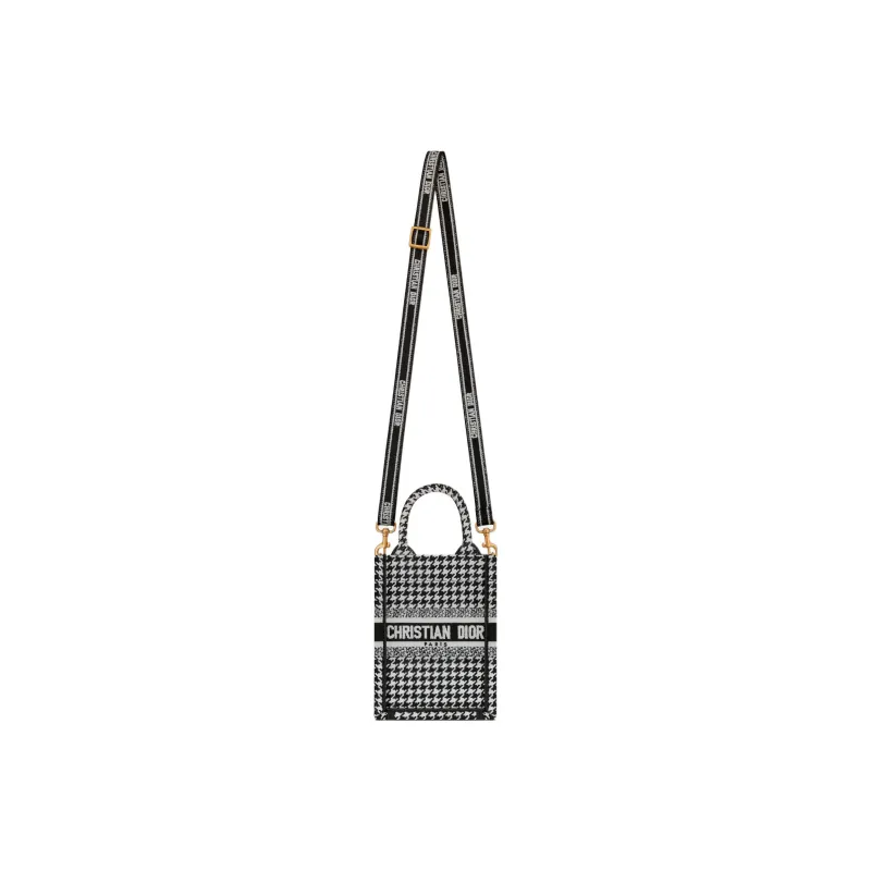DIOR BookTote Embroidery Cell Phone Pouch Mini Women's Black & White-4