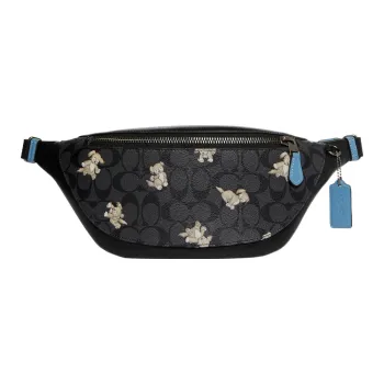COACH Warren Signature Coated Canvas With Refined Calfskin Shoulder Bag, Fanny Pack Large Size Men's Black