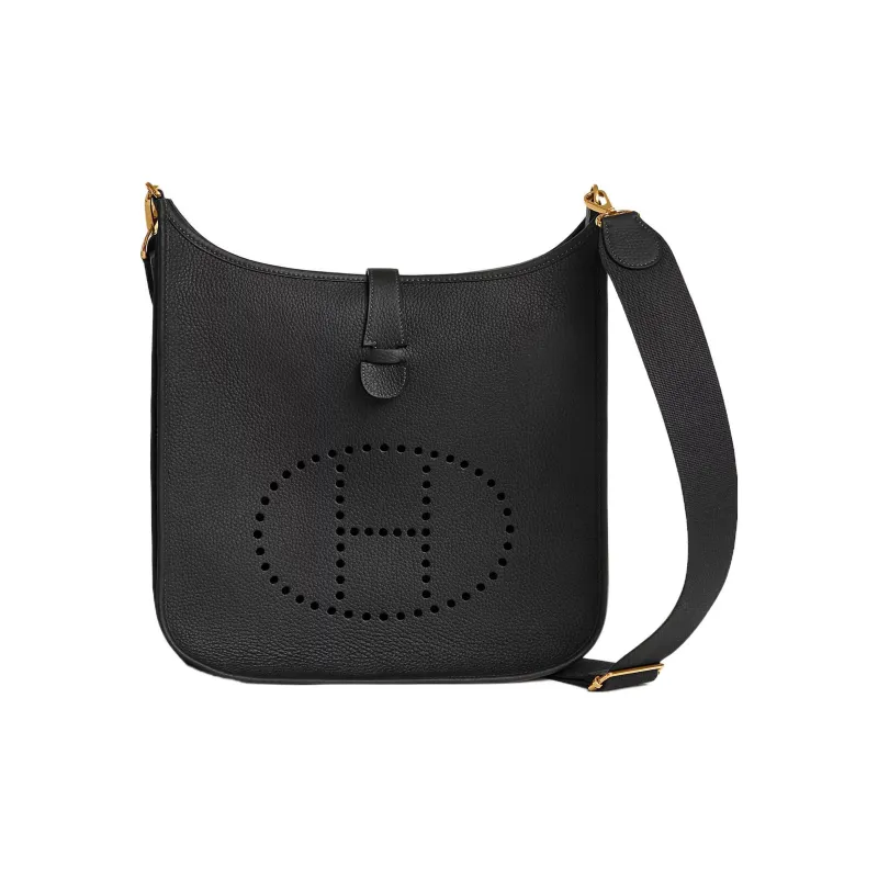 HERMES Evelyne Clemence Bullock Leather Shoulder Bag Crossbody Bag Women's Noir Black-0