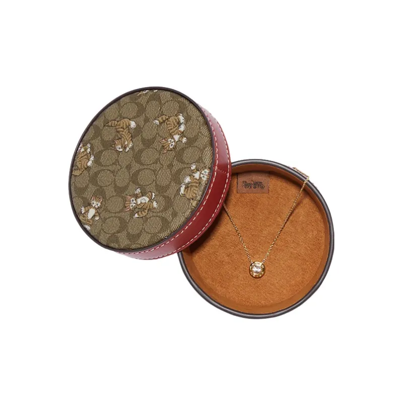 COACH Iconic Coated Canvas With Smooth Leather Coin Purse Makeup Case Mini Women's Khaki-4