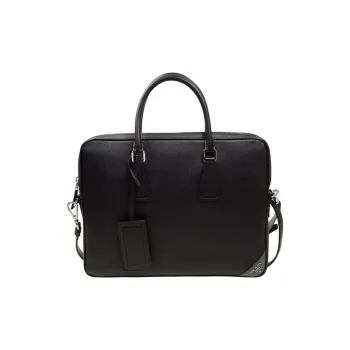 PRADA Saffiano Leather Portable One Shoulder Crossbody Briefcase Men's Black