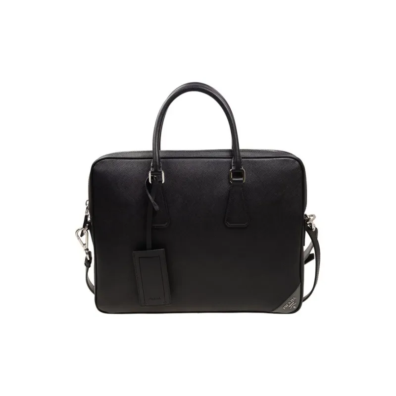 PRADA Saffiano Leather Portable One Shoulder Crossbody Briefcase Men's Black-0