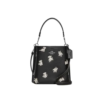 COACH Mollie Leather Bucket Bag, Handbag, Shoulder Bag, Crossbody Bag Trumpets Women's Black